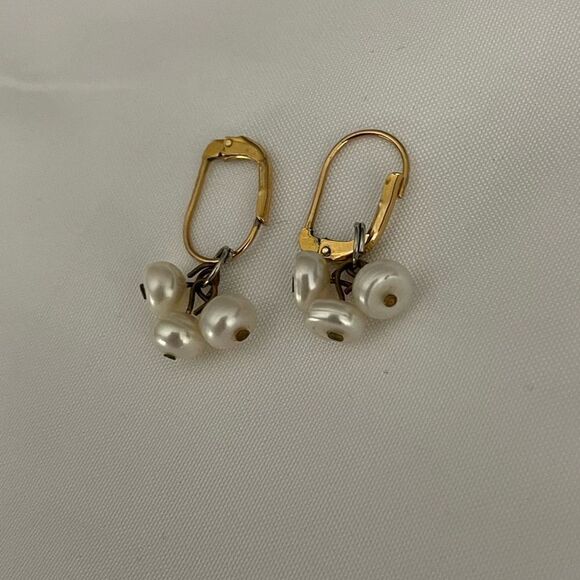 Pearl Earrings Set in Sterling Silver with Gold Overlay - Picture 3 of 5